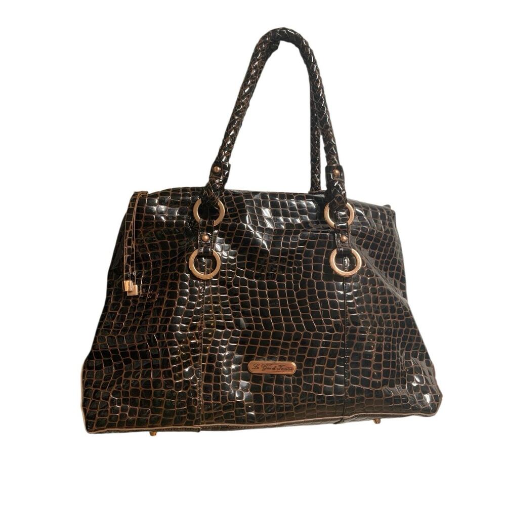 La Gioe di Toscana Sharon Gioe Burgundy Reptile Leather Dome Satchel Bag - Picture 3 of 16